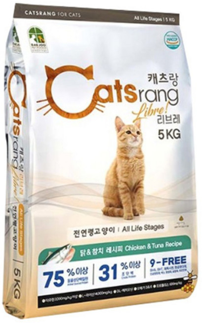 캐츠랑 리브레 고양이사료 5kg x1개 반려묘 동네고양이 영양사료 요로건강 장건강, 곡물