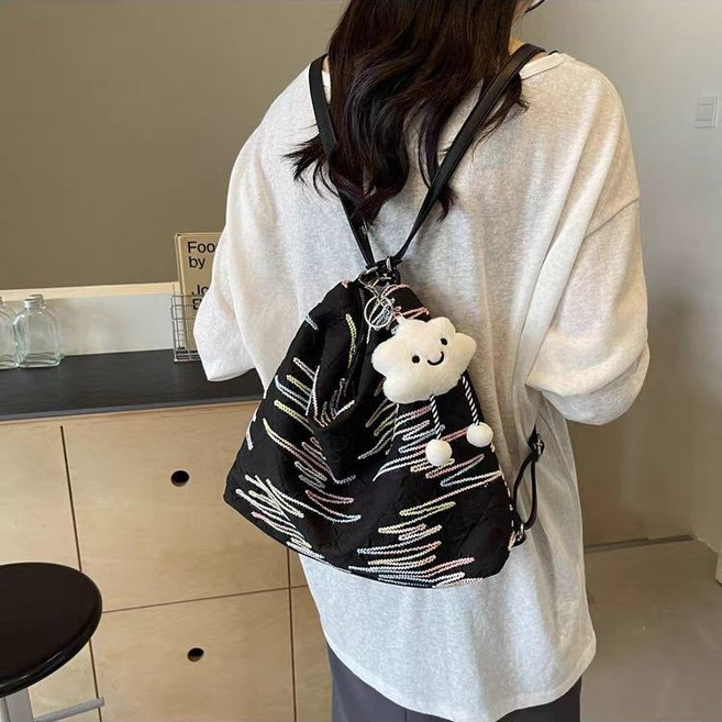 時尚大容量包女托特包/雙肩包 斜挎單肩休閒通勤揹包, 黑色,+長腿雲朵