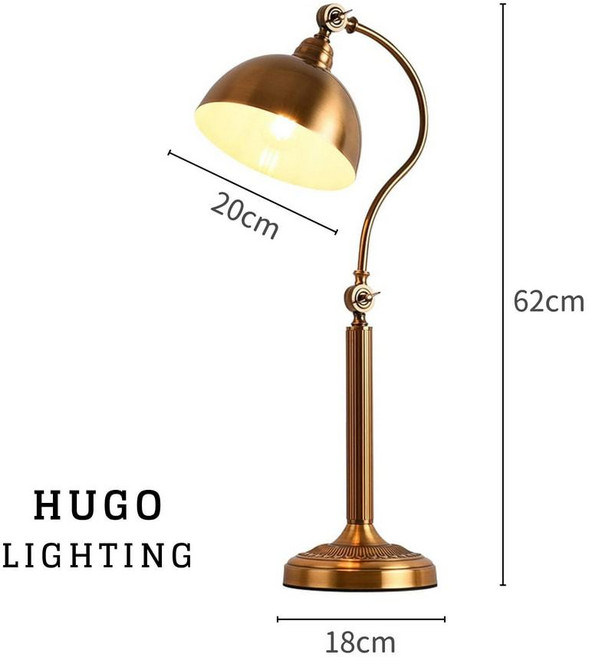 雨果鄉村美式檯燈 棕古銅 書桌燈 閱讀燈 62cm, 檯燈(開關款) 線上開關 不含燈泡