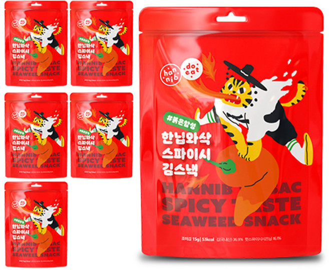 한닙두잇 한닙와삭 붉은함성 스파이시 김스낵/김과자, 6개, 15g