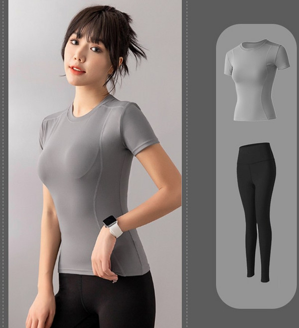 쿨쉐어 요가 필라테스 반팔 티셔츠+레깅스 2종 세트 운동복