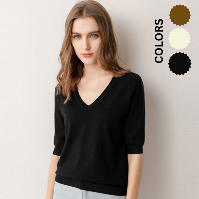 BEST STORE 여성용 가을 봄 캐시미어 반팔 니트