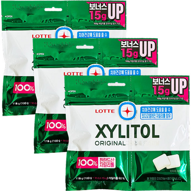 롯데 자일리톨 오리지날 리필 껌 115g X 3개