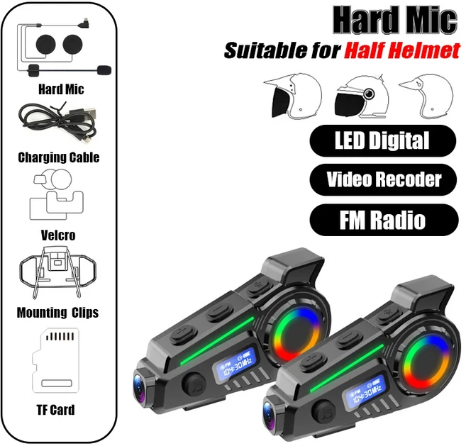 KEBIDUMEI K19 헬멧 헤드셋 대시캠 블루투스 스피커 FM 라디오 무선 WIFI 레코더 오토바이 액세서리, 04 2pcs Hard Mic