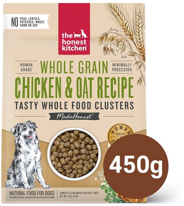 디어니스트키친 클러스터 홀그레인 치킨오트 애견 보양식 자연식 소형견 노령견 퍼피 시니어 저알러지 음수량 강아지 사료, 450g, 1개