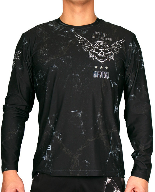 헬라이더 -블랙 HELL RIDER -Black FR-1B8K 크루넥 긴팔 티셔츠 기능성 흡한속건 스판원단 쿨링 드라이 자외선차단 바이크패션 라이딩 스컬 디자인 뛰어난 착용감