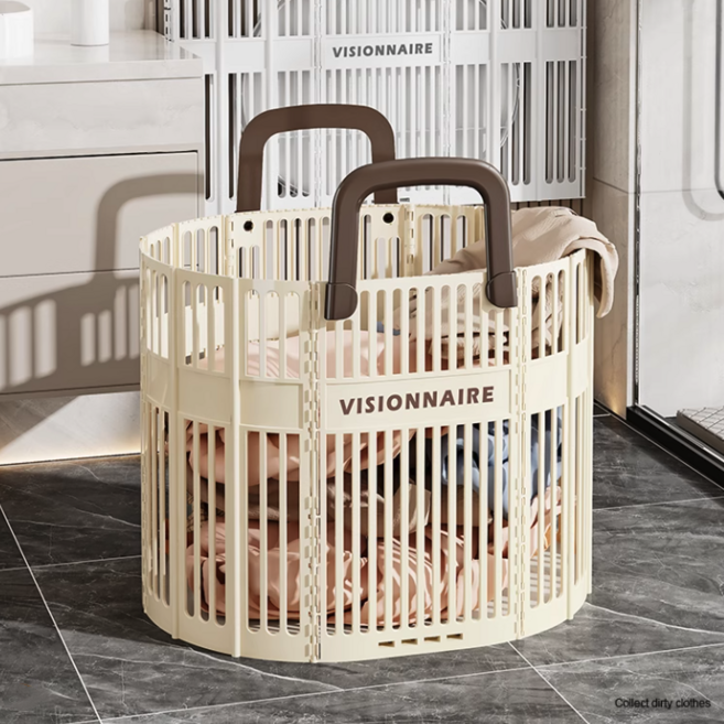 올해브 대용량 접이식 빨래바구니 다용도 손잡이, 아이보리