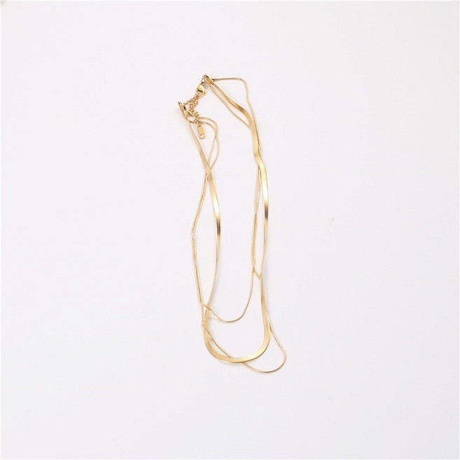 鈦鋼蛇骨項鍊 18K金電鍍/銀色 多層次三層組合項鍊 38CM 45CM 50CM (含延長鍊)