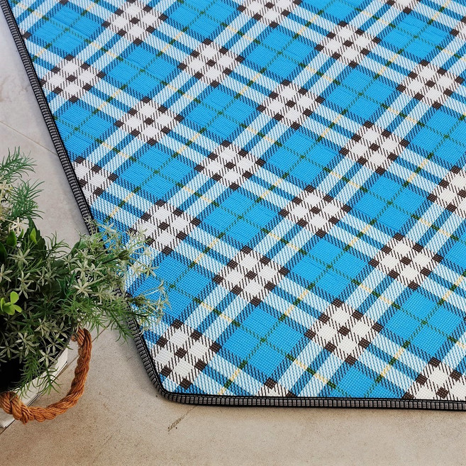 블루 체크 사각 원터치 텐트 매트 양면방수 피크닉 돗자리 매트