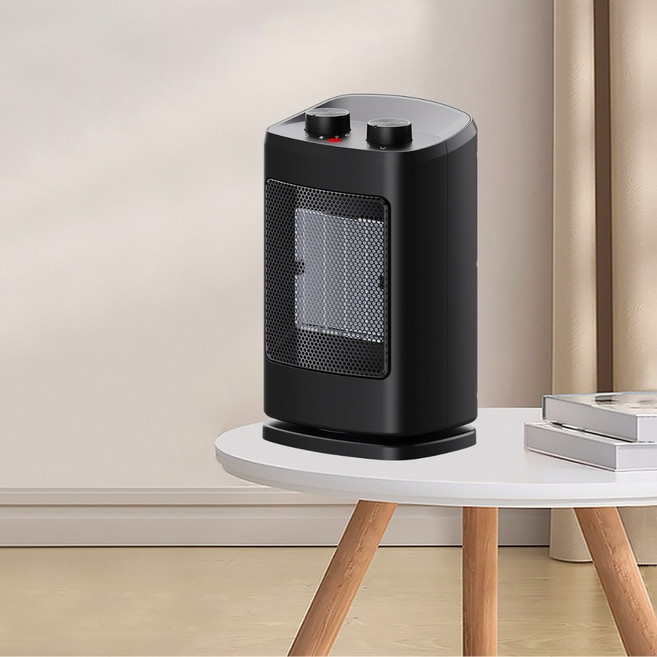 미니 온풍기 PTC히터 캠핑용 가정용 사무실 회전형 팬히터, 블랙