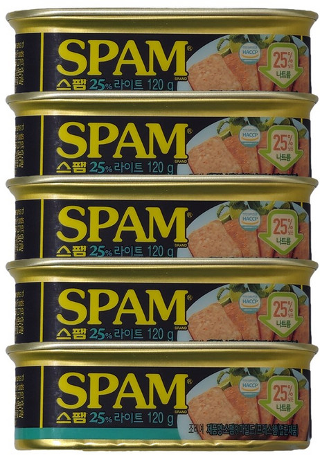 CJ 백설 통조림 햄 스팸 25%라이트 120g x 5개 나트륨은 낮게-밥반찬, 백설CJ 통조림 햄 스팸 25%라이트 1 x 나트륨은