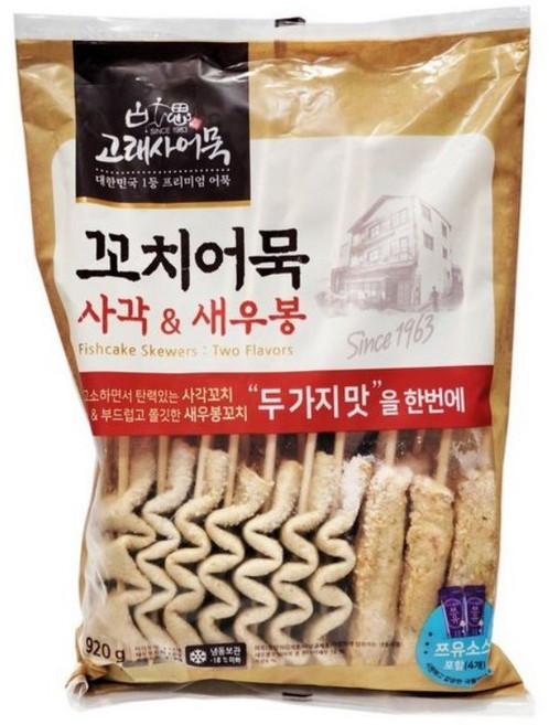 [트레이더스] 고래사어묵 꼬치어묵 사각 & 새우봉 아이스박스포장 냉동식품, 920g, 2개