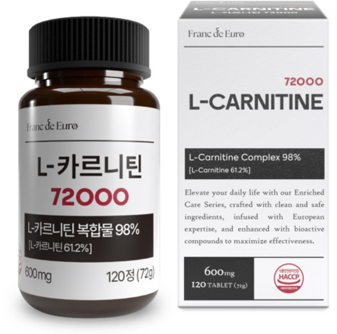 프랑드유로 L 카르니틴 72000 [순도 99.1%] 아르기닌, 1박스, 120정