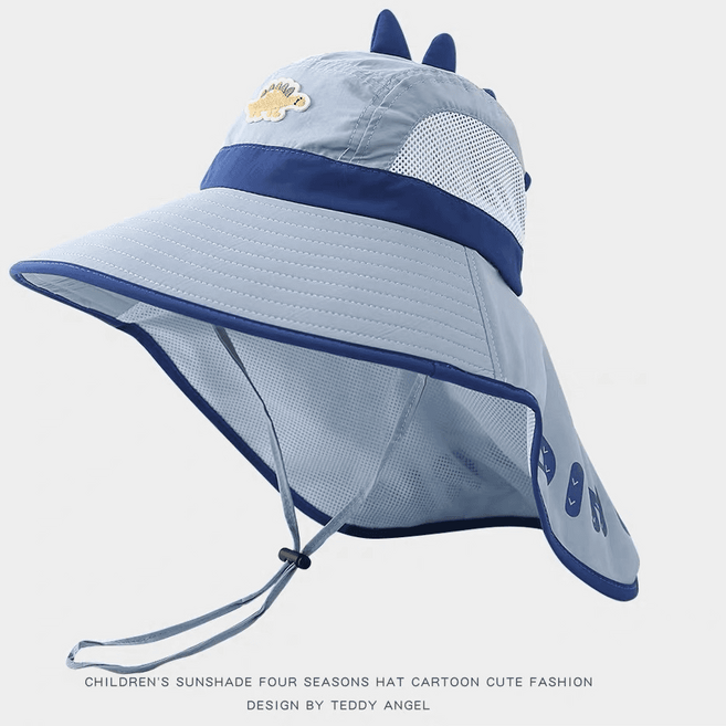 兒童恐龍造型漁夫帽，透氣防曬遮陽帽, 1個, 藍色-立體恐龍帽圍50-54cm【參考3歲-12歲】