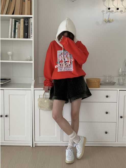 디즈니 미키 스티커 포토 양기모 맨투맨 크리스마스 기모맨투맨 2color