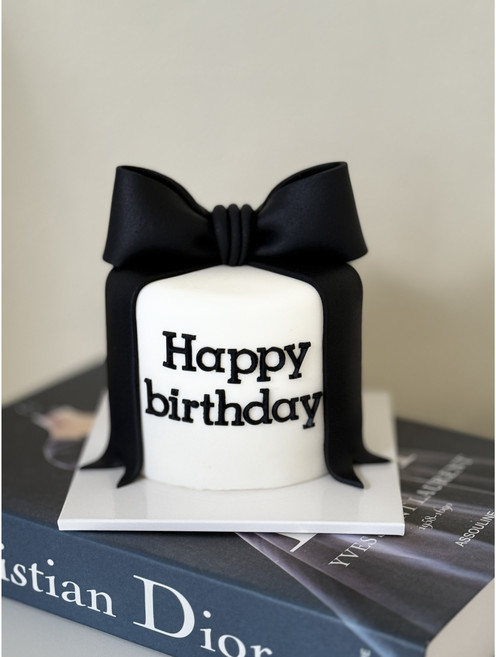 모형케이크 생일케이크 리본케이크 생일리본케이크 사랑해 생일파티 해피벌스데이 기념일 고백 여자친구생일 아빠생신 엄마생신 파티케이크, 1개, 검정