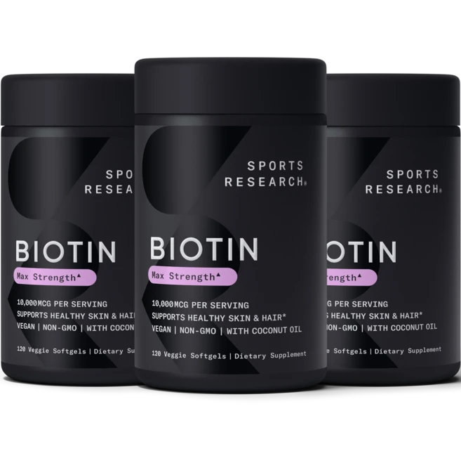 스포츠리서치 비오틴 10000mcg 코코넛 오일 포함 베지 소프트젤, 3개, 120정 - 쿠팡