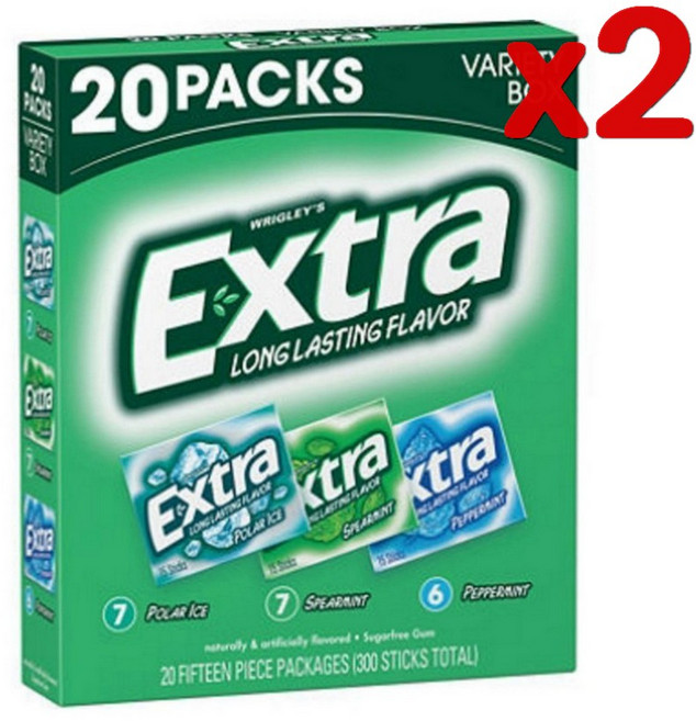 엑스트라 민트 무설탕 츄잉 미국 껌 15개 20입x2팩
