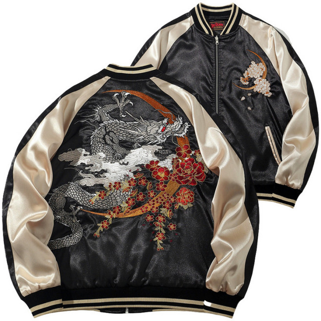 스카잔 용 드래곤 자수 항공점퍼 블루종