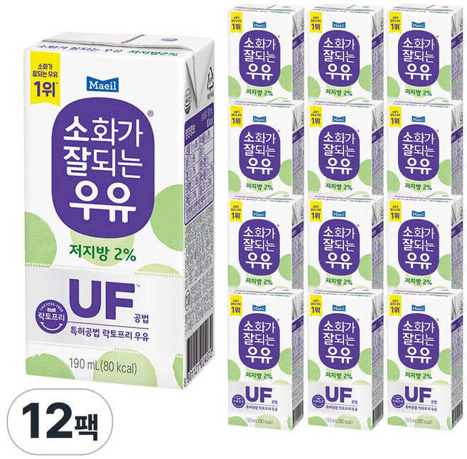매일유업 소화가 잘되는 우유 저지방, 190ml, 12개