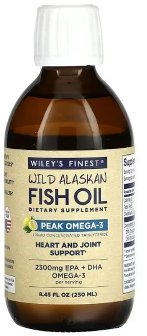 Wiley's Finest 알래스카 자연산 피쉬 오일 피크 오메가3 천연 레몬 맛 250ml(8.45fl oz) Finest (윌리스 파이니스트), 1개 - 쿠팡