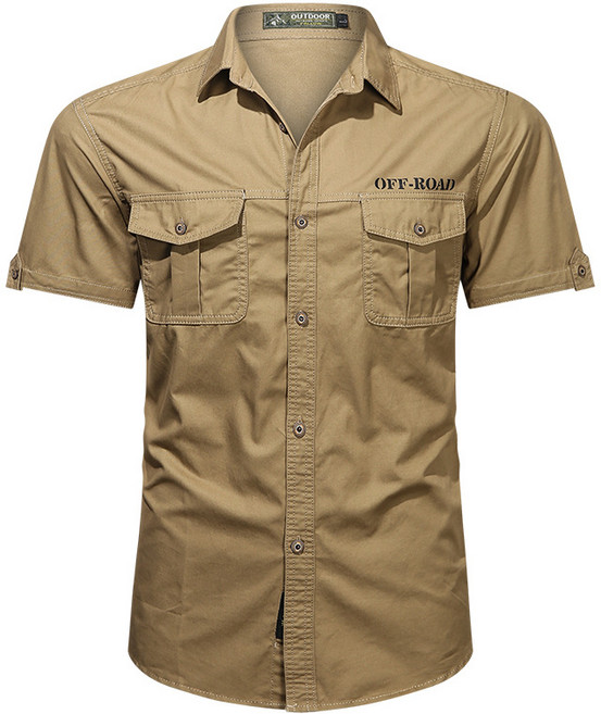 여름 면 세탁 작업복 캐주얼 반팔 셔츠 얇고 루즈한 남성 반팔 군복 셔츠