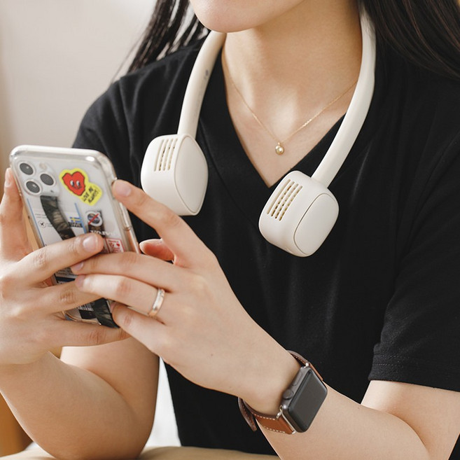 단풍나무 넥밴드 휴대용 에어써큐 2000mAh 듀얼팬 abc-0020, 화이트