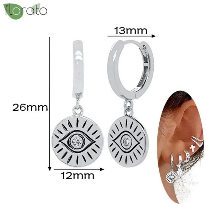 925 스털링 실버 바늘 패션 블랙 지르콘 펜던트 귀걸이 여성을위한 새로운 라운드/크로스 작은 후프 피어싱 쥬얼리 (보석 색상-LN0482-2), 1개