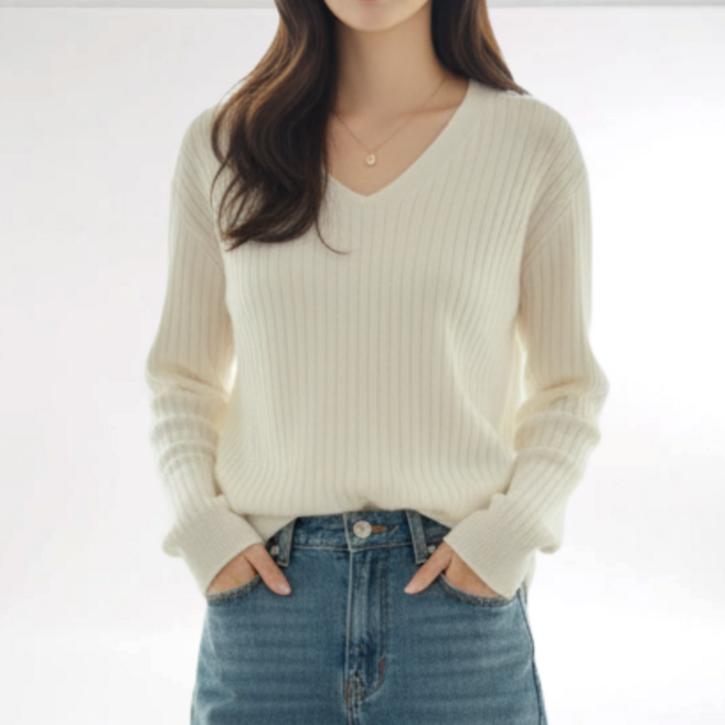 제이지나 여성 브이넥 골지 긴팔 니트 1P