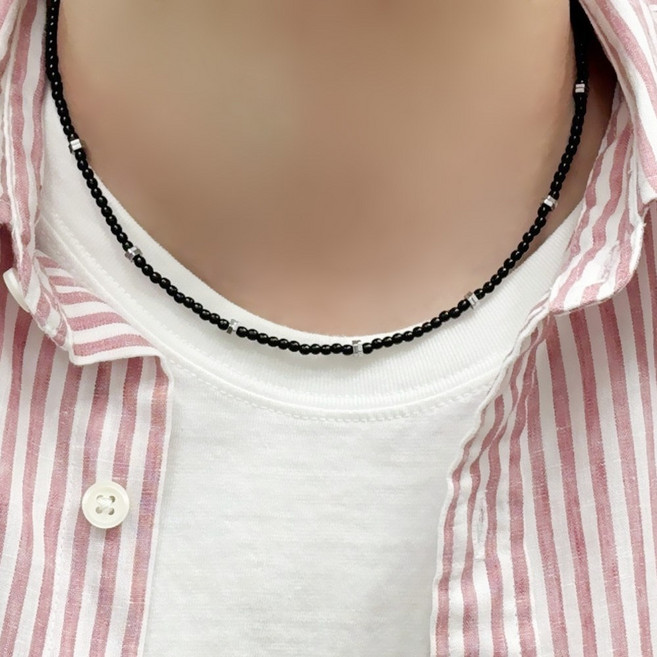 N090 원석목걸이 블랙 비즈 남녀공용 초커 레이어드 패션목걸이