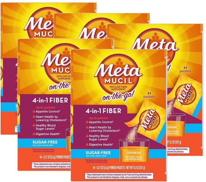 메타무실 4in1 데일리 실리엄 허스크 파우더 슈가프리 오렌지맛 44포입 Metamucil Psyllium Fiber, 5개, 349g
