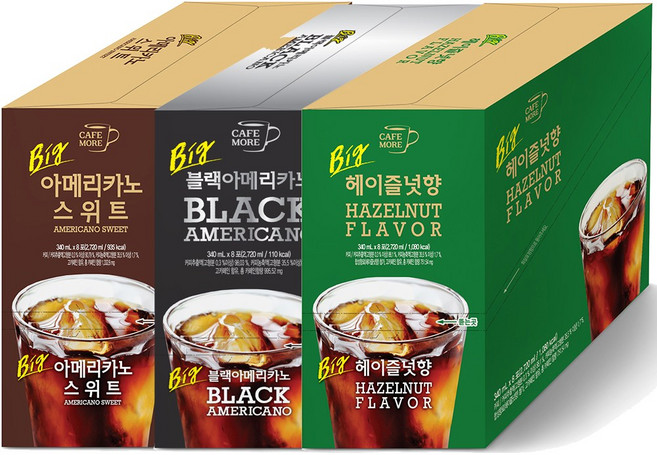 [카페모어] 아이스커피 3종 3케이스_모음전 (헤이즐넛 스위트 블랙) 원두의 향과 맛이 매우 좋은 ~, 24개