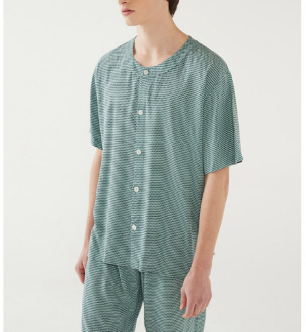 그린그레이 프릴 차이나카라 친환경 인견잠옷 빅사이즈파자마 여름 반팔 원피스 커플잠옷