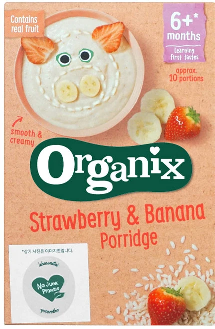 [영국 1등 유아식] 오가닉스 포리지 딸기바나나맛 (박스 당 10회분) 쌀가루 오트밀 유기농 아기 이유식 유아식 초기 중기 후기 쌀미음 죽 1박스, 1세트, 120g, 딸기바나나포리지 - 쿠팡