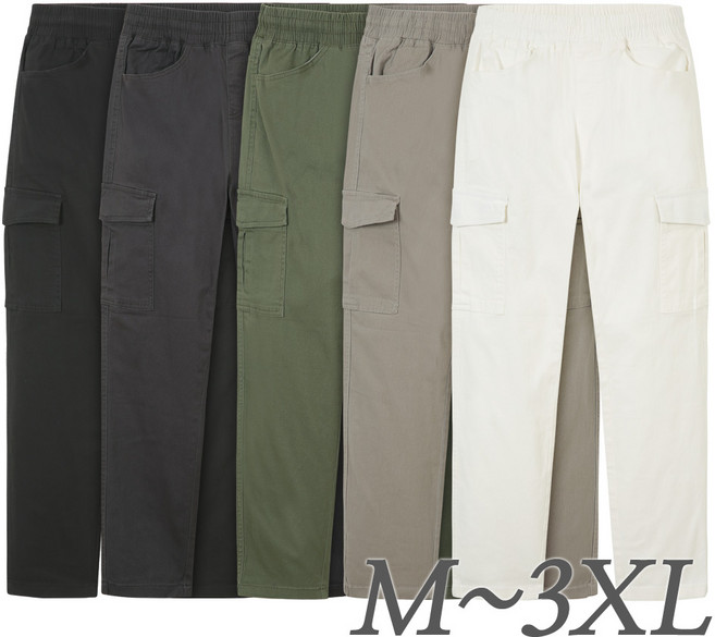 포커스코리안 남자카고바지 밴딩 건빵바지 빅사이즈 WS면스판카고바지303