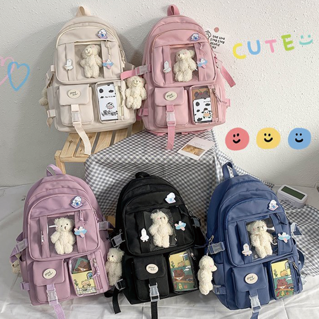 리슈 신학기 가방 선물 키링 가방 멀티수납 백팩 곰돌이 키링 2개 포함