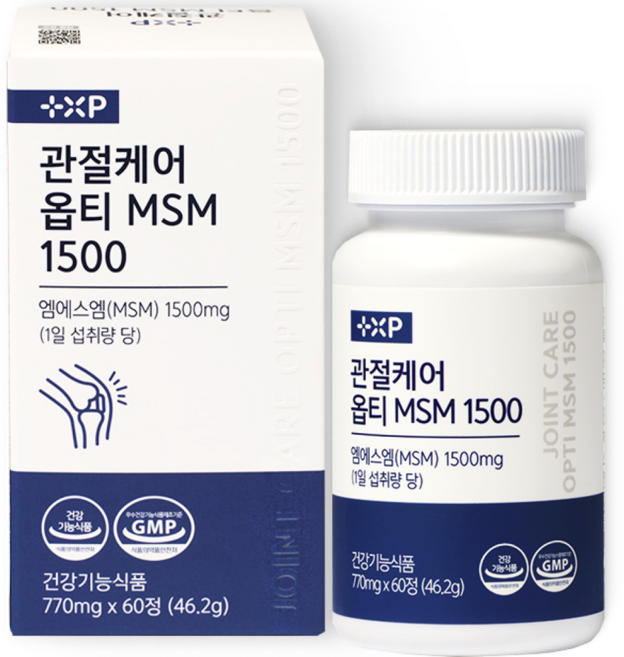 관절 연골 통증 염증 시린 뼈 건강 에 순도 좋은 옵티 MSM 보궁 1500mg 영양제 알약, 1개, 60정