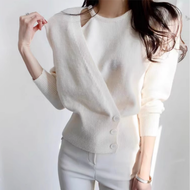 루나모드 어깨 트임 랩 긴팔 니트 티셔츠 K0143