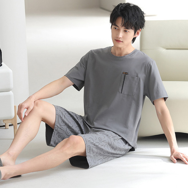 ANYOU 남자 루즈핏 반팔 잠옷 모달 소재 쿨링 잠옷세트