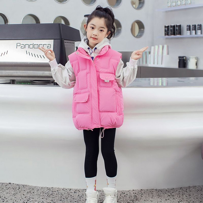FX0531 여아 겨울 키즈 주니어 초등학생 면 코튼 혼방 패딩 구스 다운 솜 조끼 베스트 캐주얼 데일리 아동복