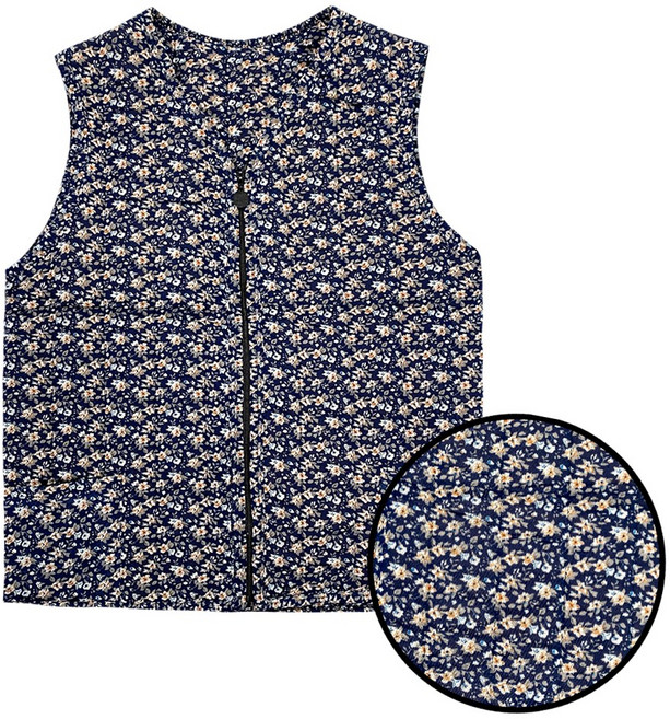 엘에이스 꽃무늬 지퍼 누빔 솜털 보온 김장 조끼