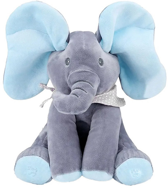 키즈브릭스 피카부 까꿍 멜로디 코끼리 인형, 1개, 블루, 30cm