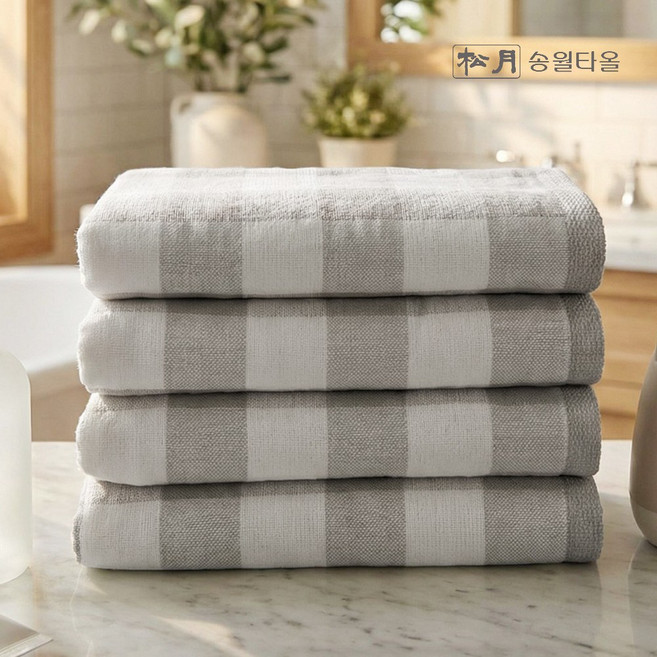 송월타월 양면이 달라 실용적인 거즈 세면타월 126g 면사, 그레이, 4개