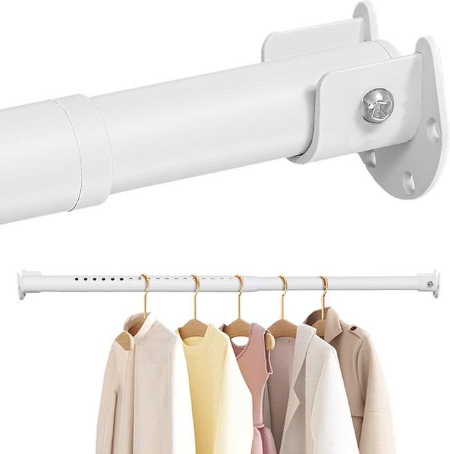 옷장 행거봉 U자형 브래킷 포함 3.3cm 두께 스프링 조절 옷장봉 튼튼한 흰색 옷장 행거봉 (옷장 세탁실 욕실 및 창문용), 43-251CM