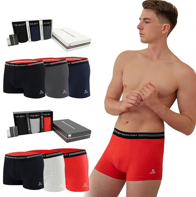 스위스밀리터리 남자팬티 면 드로즈 3종 세트 (케이스포장 / 선물용추천)