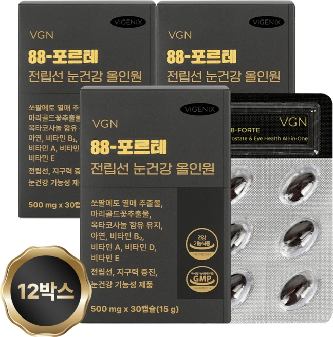[웰스앤헬스] 비제닉스 88-포르테 전립선 눈건강 올인원 쏘팔메토 옥타코사놀 루테인 전립선 남성영양제, 12박스, 30정 - 쿠팡