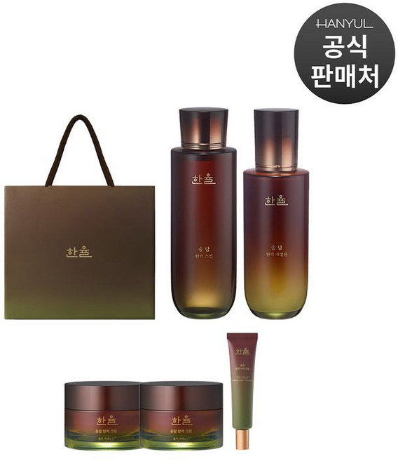 [내일도착]한율 송담 탄력 기초 5종세트(스킨+에멀전+아이크림+크림2개+쇼핑백), 1세트