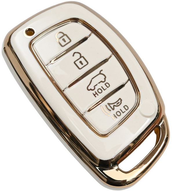 바이어블 현대 일렉트릭 포터 소나타 아반떼 올뉴투싼 호환 자동차 tpu 스마트키 케이스 키홀더 키커버 4버튼, 4버튼 C타입 화이트골드 (VA-TA35)