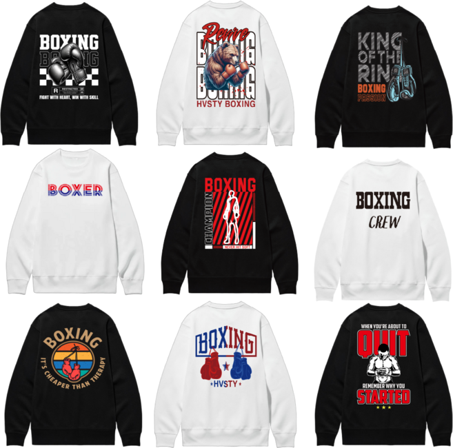 HVSTY 복싱 디자인 오버핏 맨투맨 남여공용 복서 긴팔티셔츠 패션 허비스티