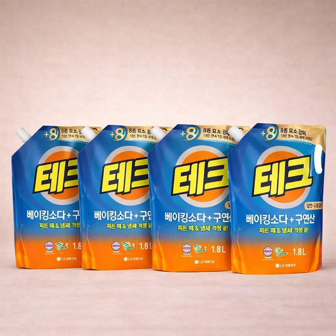 테크 베이킹소다+구연산 액체세제 일반드럼 겸용, 4개, 1.8L